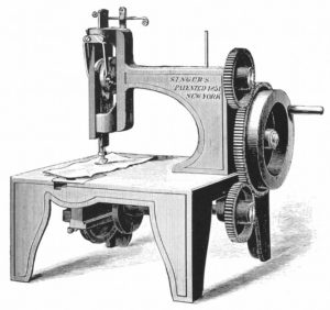 จักรเย็บผ้า Singer เครื่องแรกของ Isaac Merrit Singer ซึ่งได้รับการจดสิทธิบัตรในปีค. ศ. 1851