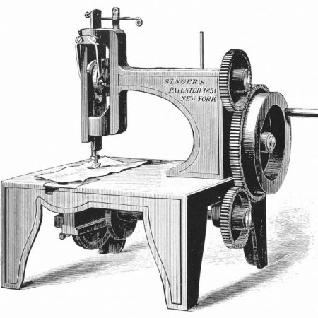 จักรเย็บผ้า Singer เครื่องแรกของ Isaac Merrit Singer ซึ่งได้รับการจดสิทธิบัตรในปีค. ศ. 1851